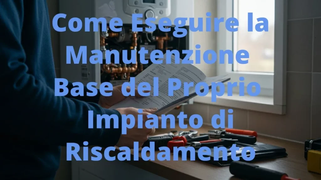 Guida alla manutenzione base dell'impianto di riscaldamento domestico fai da te, con attrezzi e un manuale.