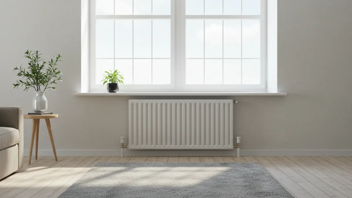 Termosifone installato correttamente sotto una finestra per una distribuzione ottimale del calore.