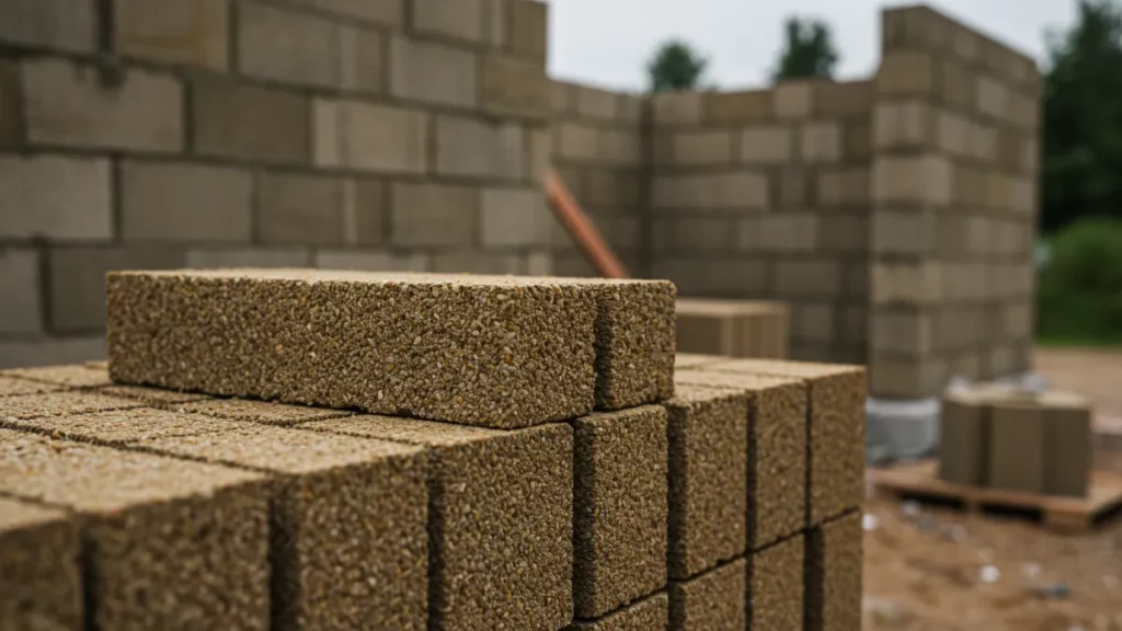 Blocchi in canapa e calce, esempio di materiale innovativo per un isolamento naturale ed ecologico.