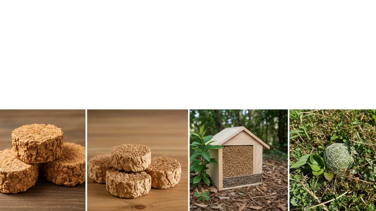 Infografica comparativa delle prestazioni e della sostenibilità di sughero, fibra di legno, cellulosa e canapa come materiali isolanti ecologici.